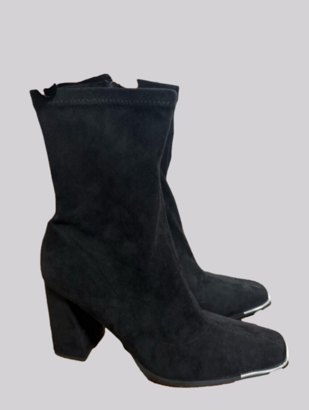 Liliana Black Faux Suede Square Toe Block Heel Mid-Calf Boots Size 10